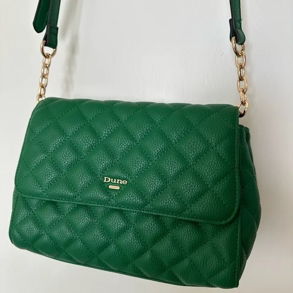Dune Green Quilted Leather Shoulder Bag - Picture 1 of 8